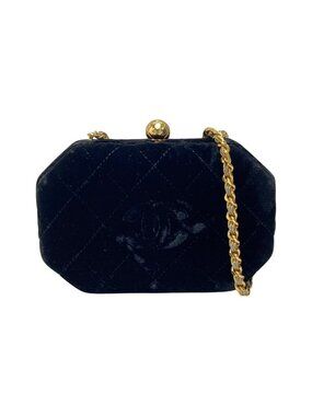 Chanel Coco Mark Pouch Chain Shoulder Bag Black Velvet Velor Gold Hardware